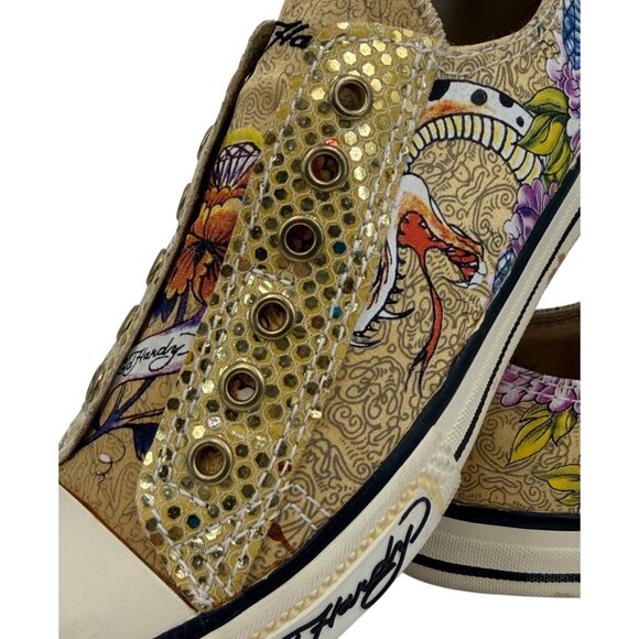 Vtg Y2K Ed Hardy Yellow Canvas Sneakers| McBling Grunge Sleaze Baddie Streetwear - Picture 8 of 16